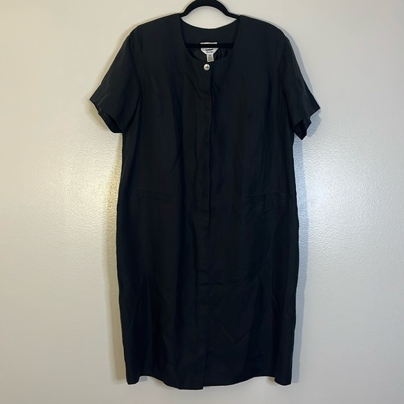 TalbotsIrish Linen lined midi black dress Women’s size 16 16W short sleeves